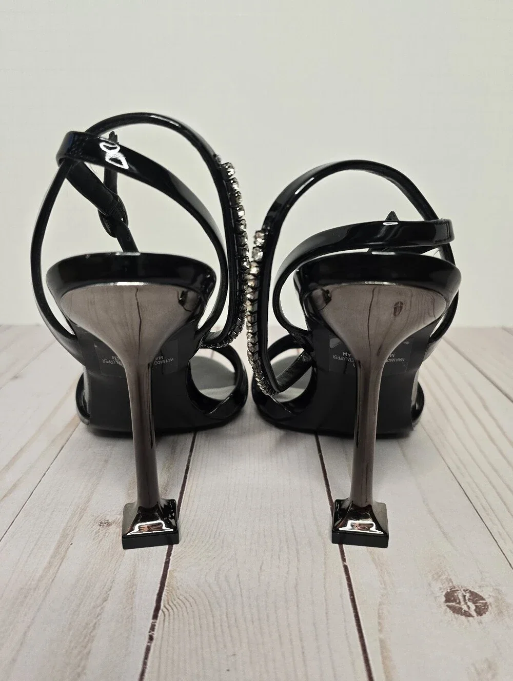 Nine West Black Patent Nora Ankle Strap Crystal Heel Sandal
